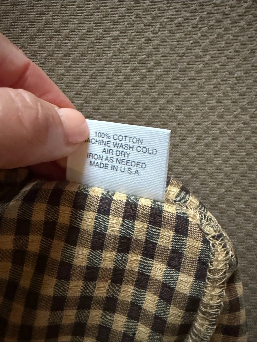 Longaberger Khaki Check Liner - Tall Tissue Basket. Liner ONLY.
